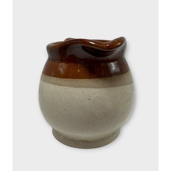 Vintage Stone Ware 3 Toned Brown Cream Pottery Glazed Small Pitcher/Creamer 4” - Picture 3 of 6